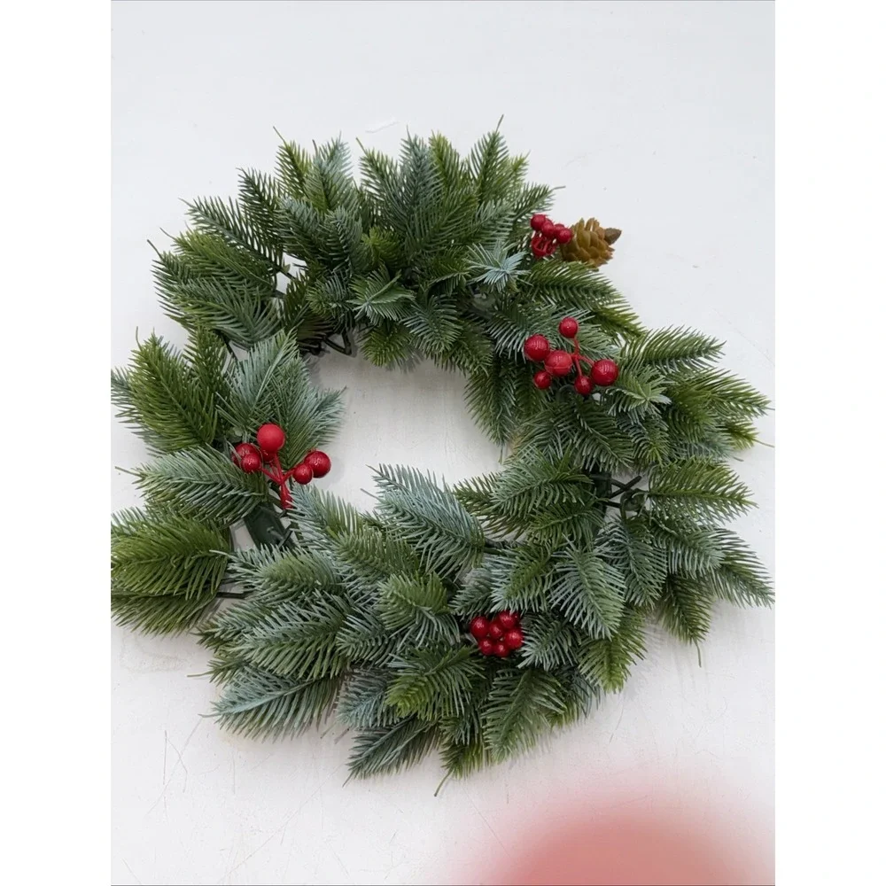 Vintage MCM Christmas WREATH Centerpuece Plastic Greens & Holly Berries